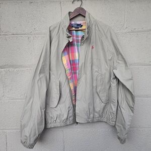 Vintage Polo Ralph Lauren Harrington Plaid Lined Khaki Tan Bomber Jacket ● XL